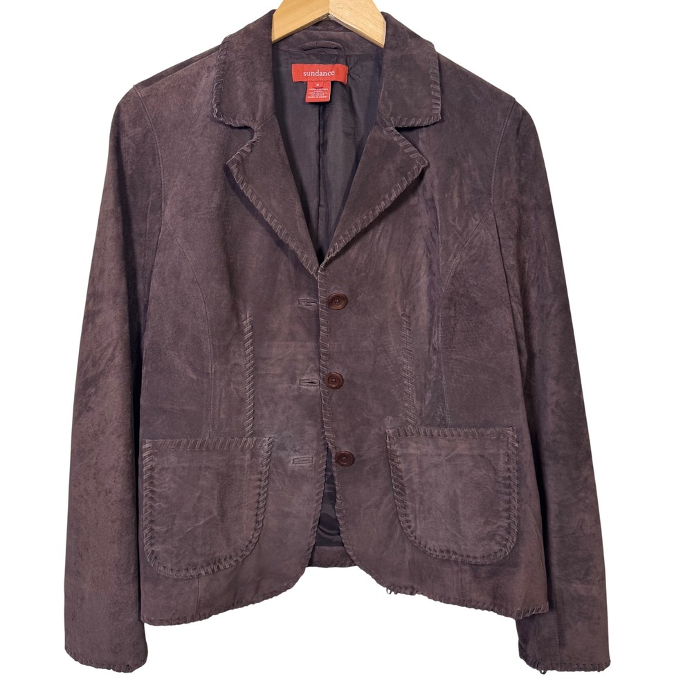 Sundance Suede Jacket Size‎ 6 Womens Chocolate Brown Leather Whipstitch Blazer